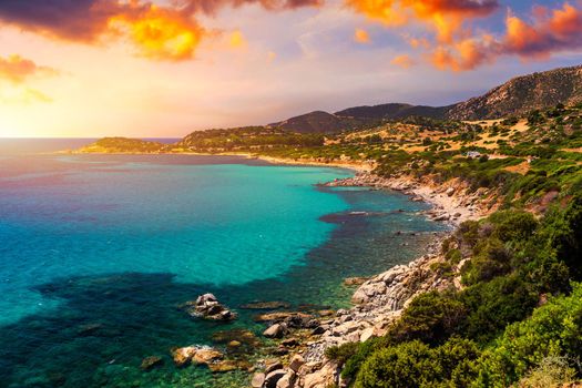 The beautiful turquoise water and white sand of Piscadeddus Beach, near Villasimius, Sardinia. The beautiful turquoise water and white sand of Piscadeddus Beach, near Villasimius, Sardinia.