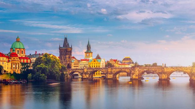 Charles Bridge, Old Town and Old Town Tower of Charles Bridge, Prague, Czech Republic. Prague old town and iconic Charles bridge, Czech Republic. Charles Bridge (Karluv Most) and Old Town Tower.
