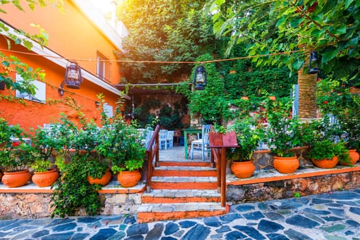Street in the old town of Chania, Crete, Greece. Charming streets of Greek islands, Crete. Beautiful street in Chania, Crete island, Greece. Summer landscape. Chania old street of Crete island Greece.