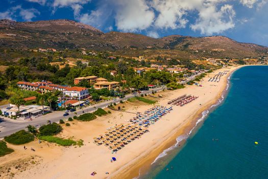 Skala Beach view from above, Cephalonia, Greece. Skala famous beach in Kefalonia island, Greece. Beeautiful Skala beach, Kefalonia island, Ionian sea, Greece. 