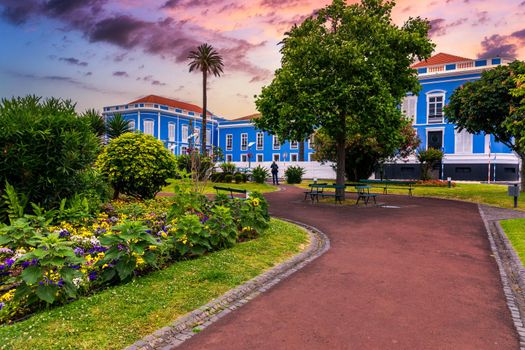 Beautiful Jardim Sena Freita, located in the historic center of Ponta Delgada city on Sao Miguel island. Azores, Sao Miguel, Portugal.