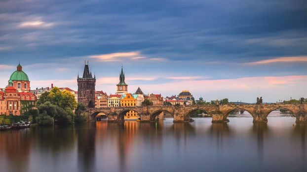 Prague city and Charles Bridge in the Old Town of Prague, Czech Republic