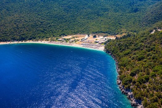 Beautiful crystal clear azure water at Antisamos beach on Kefalonia island, Greece. Beautiful sea bay with Antisamos beach on Kefalonia island, Ionian island, Cephalonia, Antisamos beach, Greece. 