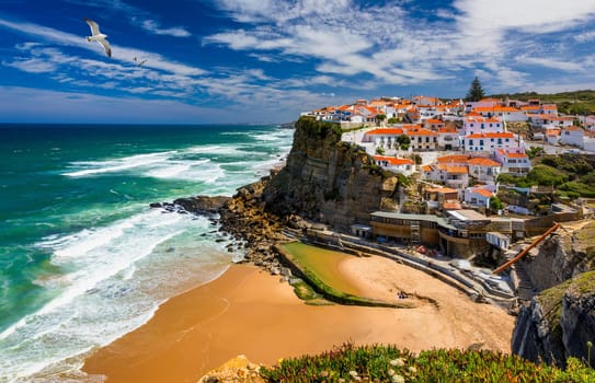 Landscape of Azenhas do Mar. Azenhas do Mar is a seaside town (residential neighborhood) in the municipality of Sintra, Portugal. Close to Lisboa, Portugal.