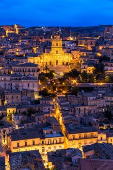 Duomo of San Giorgio in Modica, fine example of sicilian baroque art. Sicily, southern Italy. Modica (Ragusa Province), view of the baroque town. Sicily, Italy. 