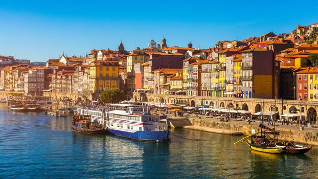Scenic view of the Porto Old Town pier architecture over Duoro river in Porto, Portugal