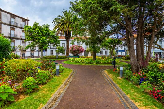 Beautiful Jardim Sena Freita, located in the historic center of Ponta Delgada city on Sao Miguel island. Azores, Sao Miguel, Portugal.
