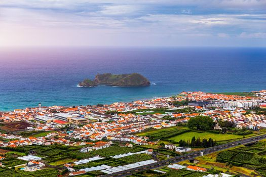 Island of Vila Franca do Campo from the chapel of Nossa Senhora da Page. San Miguel Island, Portugal. Travel to the Azores. Island of Vila Franca do Campo near San Miguel island, Azores, Portugal.