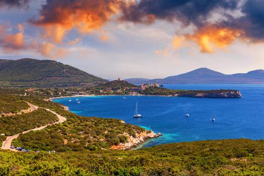 Capo Caccia cliffs close to Alghero, Sardinia, Italy. Aerial view of Capo Caccia in Alghero, Sardinia