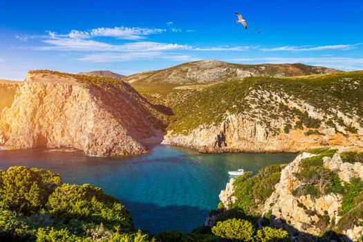 Cala Domestica beach, Sardinia, Italy. Sardinia is the second largest island in mediterranean sea. Sardinia, Cala Domestica beach, Italy. 