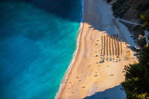 Famous Myrtos beach from overlook, Kefalonia (Cephalonia), Greece. Myrtos beach, Kefalonia island, Greece. Beautiful view of Myrtos beach, Ionian Island, Kefalonia (Cephalonia), Greece.
