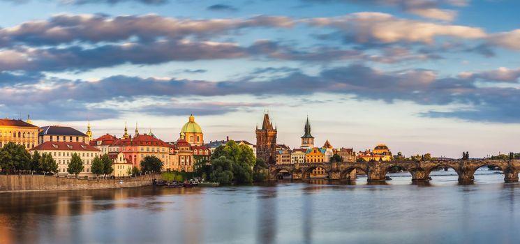 Vltava river and Charles bridge in Prague, Czech Republic