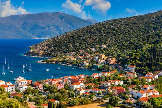 Agia Effimia village on Cephalonia or Kefalonia island, Ionian Sea, Greece. Amazing cityscape Of Agia Effimia town, Kefalonia, Greece.