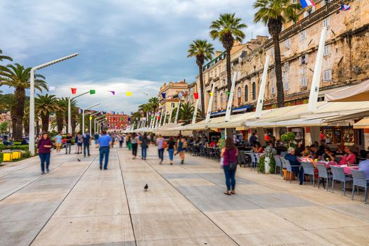Split, Croatia (region of Dalmatia). UNESCO World Heritage Site. View of Split city, Diocletian Palace and Mosor mountains in background. Split panoramic view of town, Dalmatia, Croatia.