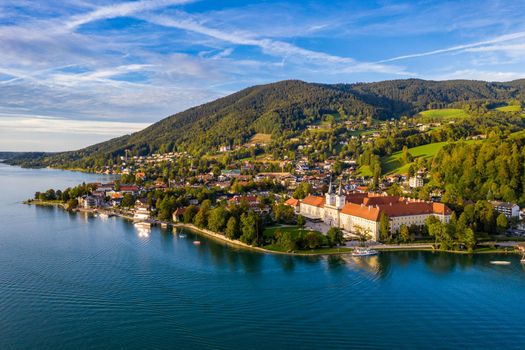 Tegernsee, Germany. Lake Tegernsee in Rottach-Egern (Bavaria), Germany near the Austrian border. Aerial view of the lake "Tegernsee" in the Alps of Bavaria. Bad Wiessee. Tegernsee lake in Bavaria. 