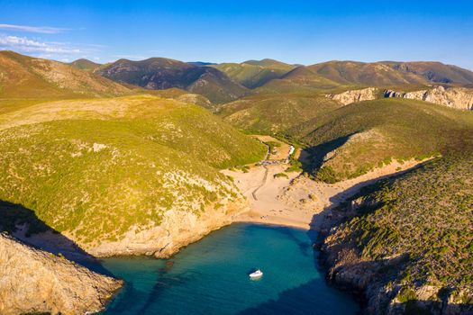 Cala Domestica beach, Sardinia, Italy. Sardinia is the second largest island in mediterranean sea. Sardinia, Cala Domestica beach, Italy. Beach Cala Domestica, Sardegna, Italy.