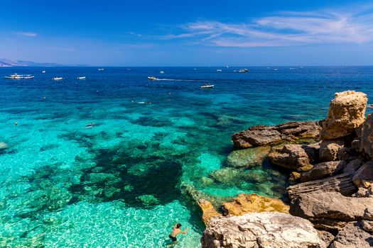 Cala Mariolu beach in Sardinia. Cala Mariolu famous beach. Italy Sardinia Nuoro province National Park of the Bay of Orosei and Gennargentu Cala Mariolu listed as World Heritage. Sardinia, Italy.