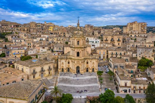 Duomo of San Giorgio in Modica, fine example of sicilian baroque art. Sicily, southern Italy. Modica (Ragusa Province), view of the baroque town. Sicily, Italy. 