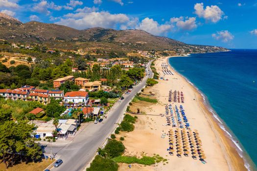 Skala Beach view from above, Cephalonia, Greece. Skala famous beach in Kefalonia island, Greece. Beeautiful Skala beach, Kefalonia island, Ionian sea, Greece. 