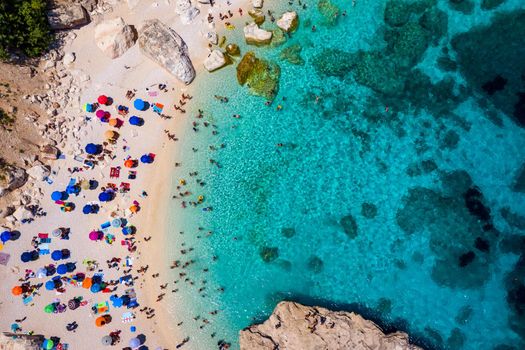 Cala Mariolu view from above. Cala Mariolu famous beach. Italy Sardinia Nuoro province National Park of the Bay of Orosei and Gennargentu Cala Mariolu listed as World Heritage. Sardinia, Italy.