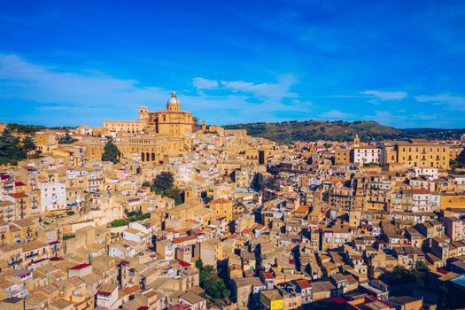 Piazza Armerina in the Enna province of Sicily in Italy. Piazza Armerina cityscape with the Cathedral SS. Assunta and old town, Sicily, Piazza Armerina, Province of Enna, Sicily, Italy, Europe.