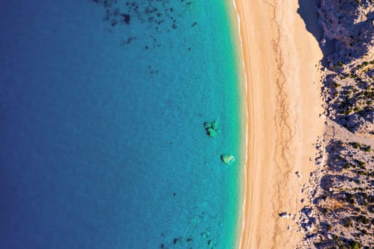 Famous Platia Ammos beach in Cephalonia (Kefalonia) island, Greece. Aerial view of Platia Ammos beach , one of famous beach in Kefalonia island in Greece. 