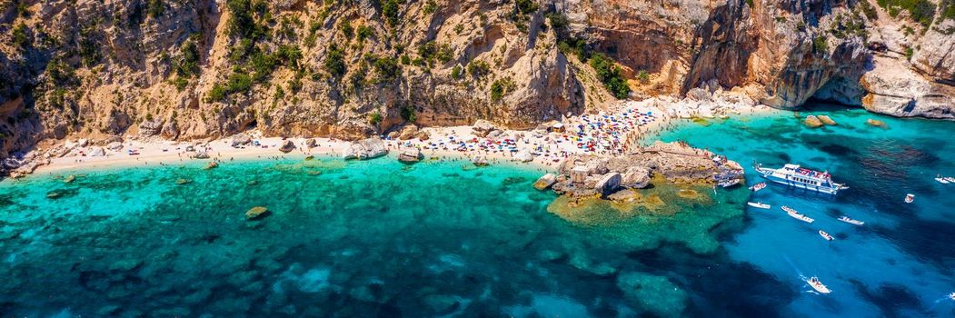 Cala Mariolu view from above. Cala Mariolu famous beach. Italy Sardinia Nuoro province National Park of the Bay of Orosei and Gennargentu Cala Mariolu listed as World Heritage. Sardinia, Italy.