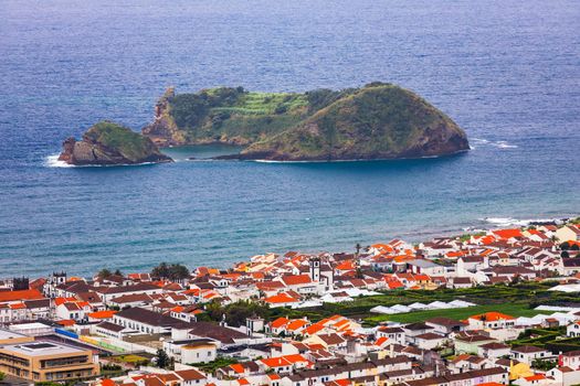 Island of Vila Franca do Campo from the chapel of Nossa Senhora da Page. San Miguel Island, Portugal. Travel to the Azores. Island of Vila Franca do Campo near San Miguel island, Azores, Portugal.