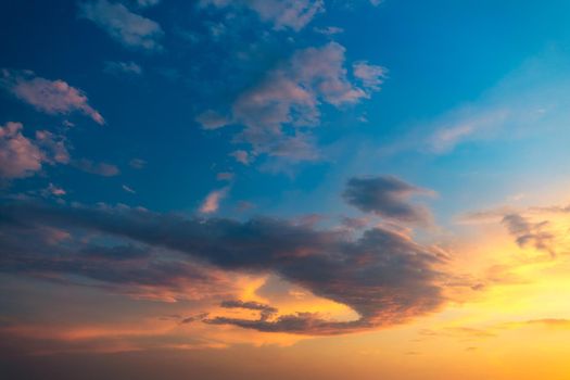 Beautiful sunset or sunrise above the sea. Tropical sunset or sunrise over sea. Colourful sunset or sunrise over water.