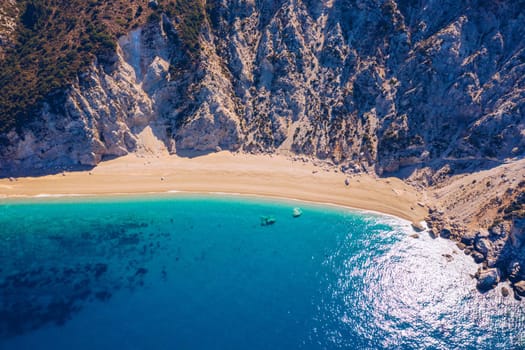 Famous Platia Ammos beach in Cephalonia (Kefalonia) island, Greece. Aerial view of Platia Ammos beach , one of famous beach in Kefalonia island in Greece. 