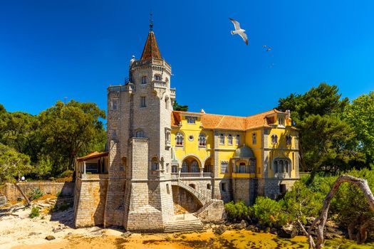 Museu Condes de Castro Guimaraes in Cascais, Lisbon, Portugal. Building of the museum Conde Castro Guimaraes in the pretty gardens of Jardim Marechal Carmona, Cascais, Portugal.