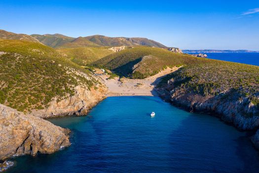 Cala Domestica beach, Sardinia, Italy. Sardinia is the second largest island in mediterranean sea. Sardinia, Cala Domestica beach, Italy. Beach Cala Domestica, Sardegna, Italy.