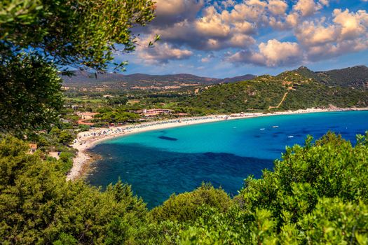 Campus beach in Villasimius. Sardinia, Italy. The beautiful coastline of Campus beach (Spiaggia di Campus) and its turquoise sea, Sardinia, Italy.