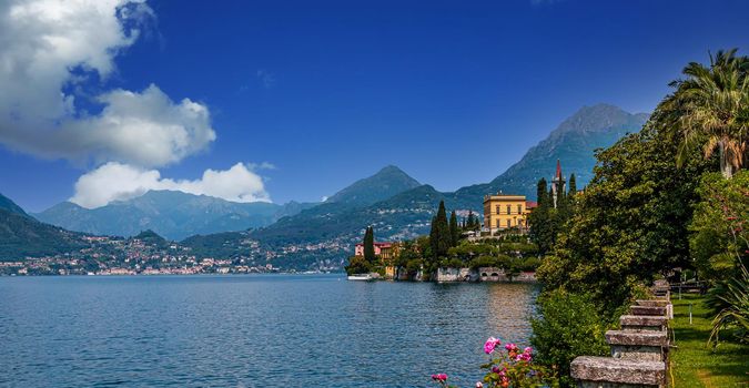 VARENNA, ITALY, JUNE 05, 2019 : exteriors and gardens of villa Monastero, on lake Como, june 05, 2019, in Varenna, italy