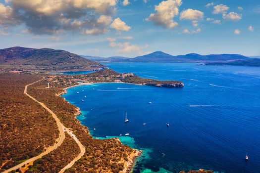 Capo Caccia coastline in Sardinia, Italy. Spectacular summer view of Caccia cape. Scene of Sardinia island, Italy, Europe. Fantastic seascape of Mediterranean sea. Beauty of nature concept background.