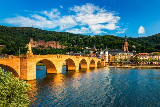 Heidelberg skyline aerial view from above. Heidelberg skyline aerial view of old town river and bridge, Germany. Aerial View of Heidelberg, Germany Old Town. Video of the aerial view of Heidelberg.