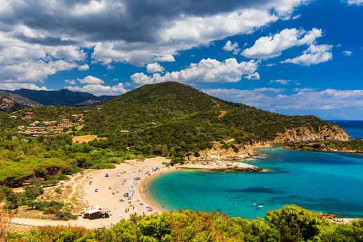 Su Portu beach near Spaggia di Chia Sa Colonia and famous Chia beach, Sardinia, Italy, Europe. Sardinia is the second largest island in the Mediterranean Sea, Sardegna, Italy.