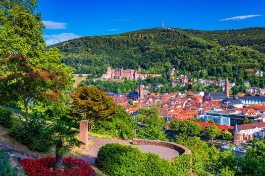 Heidelberg skyline aerial view from above. Heidelberg skyline aerial view of old town river and bridge, Germany. Aerial View of Heidelberg, Germany Old Town. Video of the aerial view of Heidelberg.