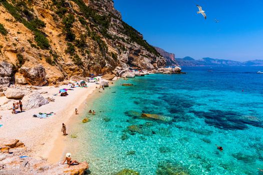 Cala Mariolu beach in Sardinia. Cala Mariolu famous beach. Italy Sardinia Nuoro province National Park of the Bay of Orosei and Gennargentu Cala Mariolu listed as World Heritage. Sardinia, Italy.