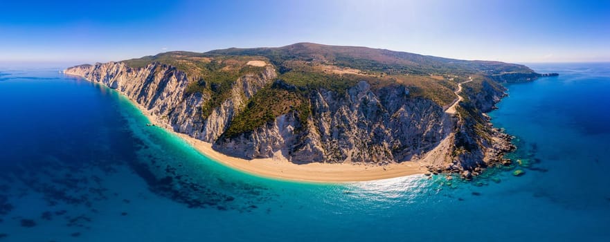 Famous Platia Ammos beach in Cephalonia (Kefalonia) island, Greece. Aerial view of Platia Ammos beach , one of famous beach in Kefalonia island in Greece. 