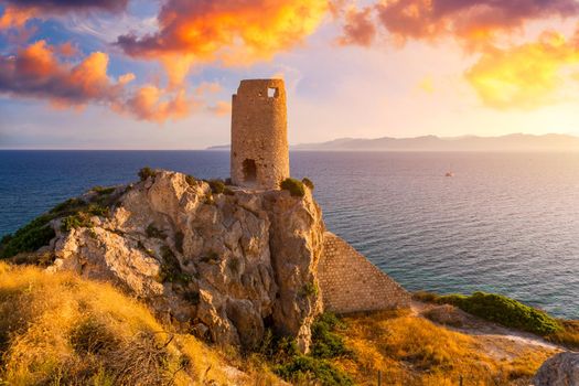 Torre del Prezzemolo, an old coastal tower in Cagliari, Sardinia, Italy. 