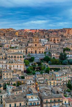 View of Modica, Sicily, Italy. Modica (Ragusa Province), view of the baroque town. Sicily, Italy. Ancient city Modica from above, Sicily, Italy