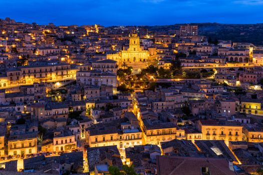 View of Modica, Sicily, Italy. Modica (Ragusa Province), view of the baroque town. Sicily, Italy. Ancient city Modica from above, Sicily, Italy