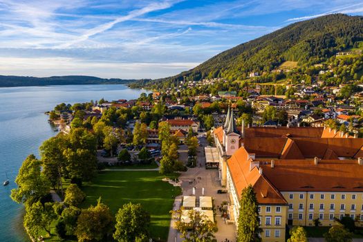 Tegernsee, Germany. Lake Tegernsee in Rottach-Egern (Bavaria), Germany near the Austrian border. Aerial view of the lake "Tegernsee" in the Alps of Bavaria. Bad Wiessee. Tegernsee lake in Bavaria. 