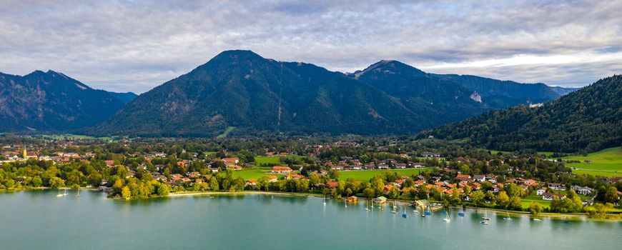 Tegernsee, Germany. Lake Tegernsee in Rottach-Egern (Bavaria), Germany near the Austrian border. Aerial view of the lake "Tegernsee" in the Alps of Bavaria. Bad Wiessee. Tegernsee lake in Bavaria. 