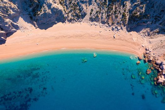 Famous Platia Ammos beach in Cephalonia (Kefalonia) island, Greece. Aerial view of Platia Ammos beach , one of famous beach in Kefalonia island in Greece. 