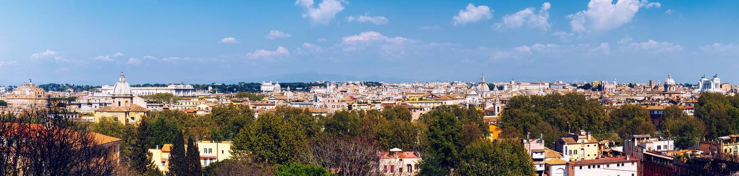 Panoramic view over the historic center of Rome, Italy from Castel Sant Angelo