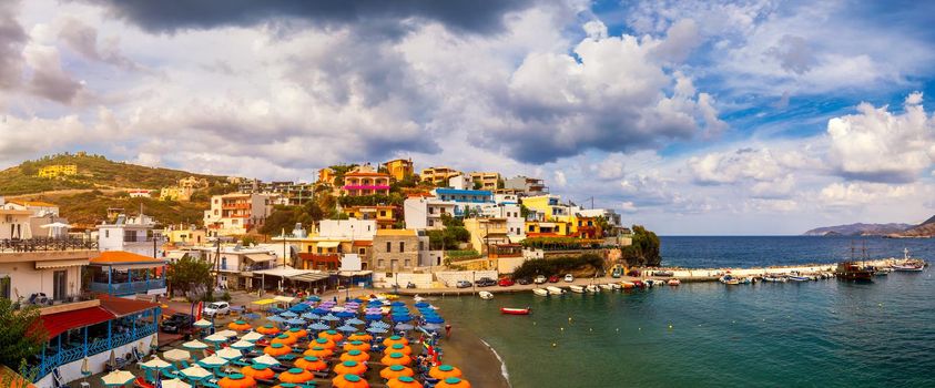 Famous summer resort in Bali village, near Rethimno, Crete, Greece. Seaview at Bali village, the Crete Island, Greece. View from cliff on Bay with beach and architecture Bali, Rethymno, Crete, Greece.