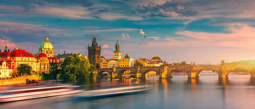 Charles Bridge, Old Town and Old Town Tower of Charles Bridge, Prague, Czech Republic. Prague old town and iconic Charles bridge, Czech Republic. Charles Bridge (Karluv Most) and Old Town Tower.