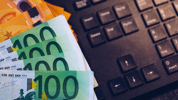 Euro money, Euro cash background. Banknotes of the european union. Euro cash. Many Euro banknotes of different values. 